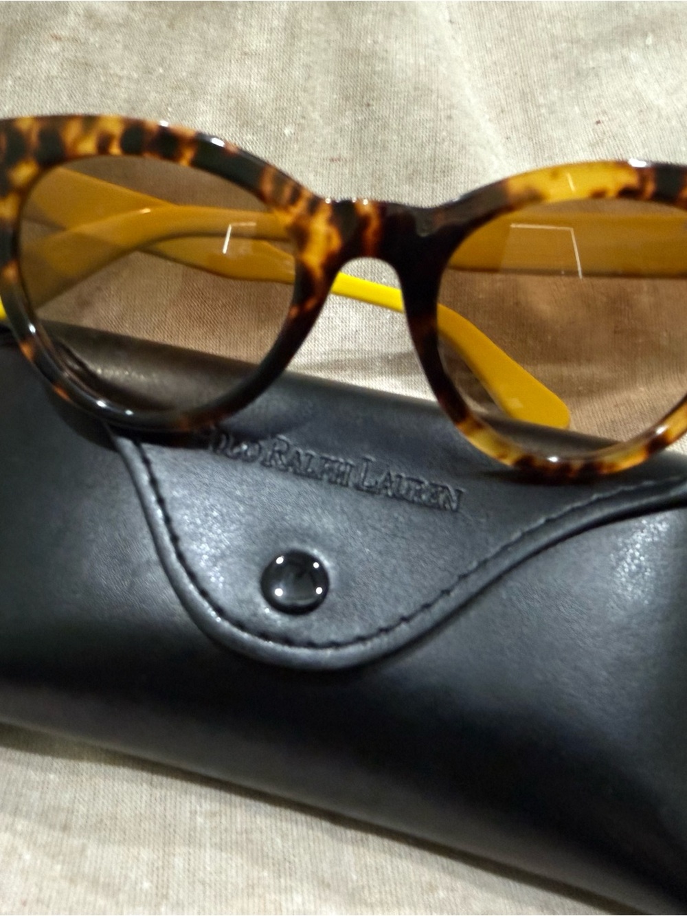 Polo by Ralph Lauren Tortoiseshell Frame Sunglasses with Yellow/Plaid Temples